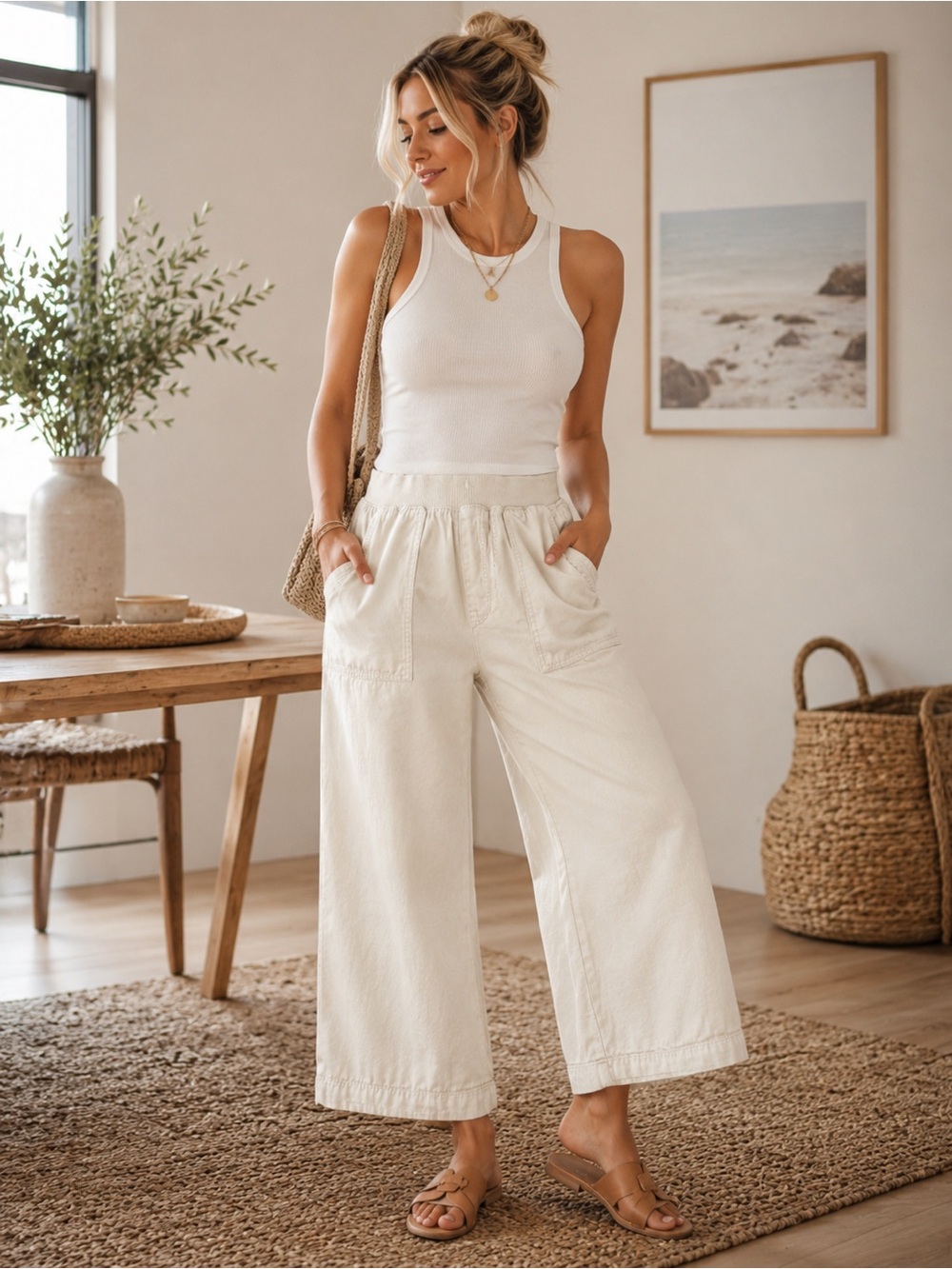 St John’s Bay Women’s Cream Capris - M
